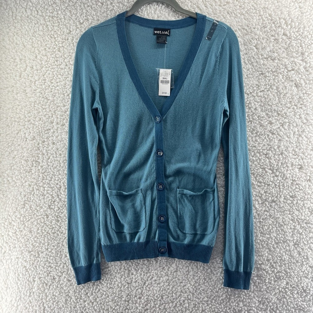 Vintage Y2K Wet Seal Cardigan Sweater Small Deadstock Preppy Indie Blue